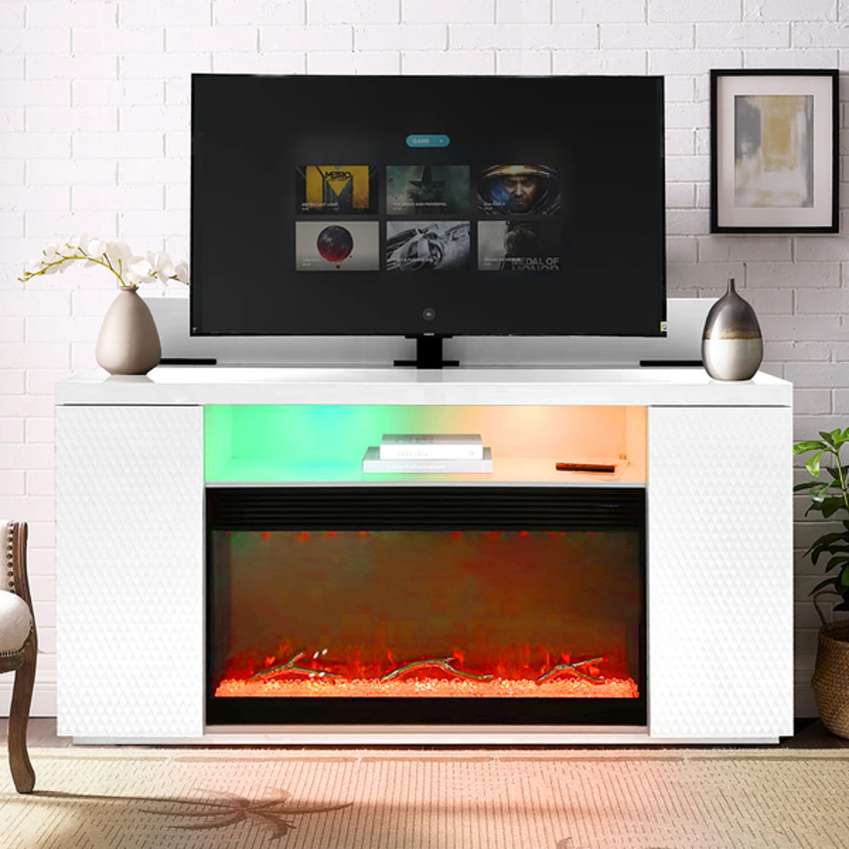 Paramount - Soporte para chimenea y TV - Blanco