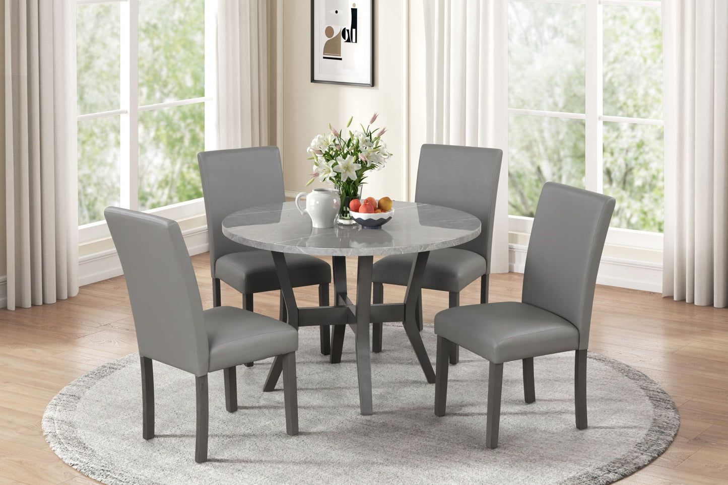 Tribecca – Juego de comedor redondo de 5 piezas – Espresso / Gris