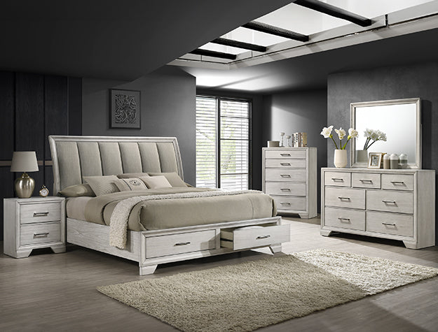 CONJUNTO DE DORMITORIO JAYMES WHITE MIST DE 5 PIEZAS