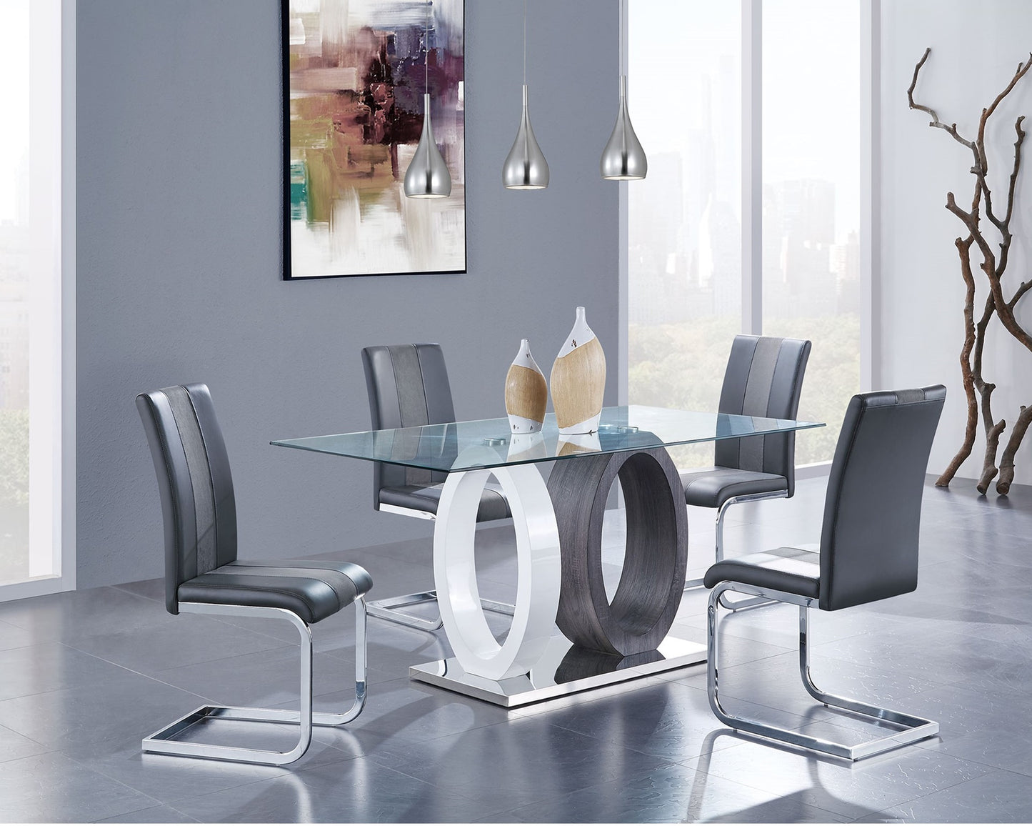 Juego de comedor 4 sillas color gris