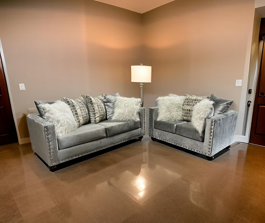 Silver Sofa and Loveseat