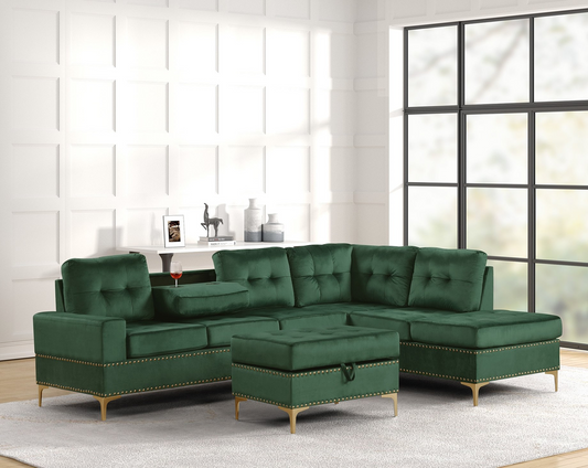 Anserra Black Reversible Sectional + Ottoman Set