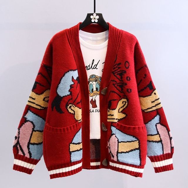 Cartoon Sweater - loose versatile thickened knitted cardigan