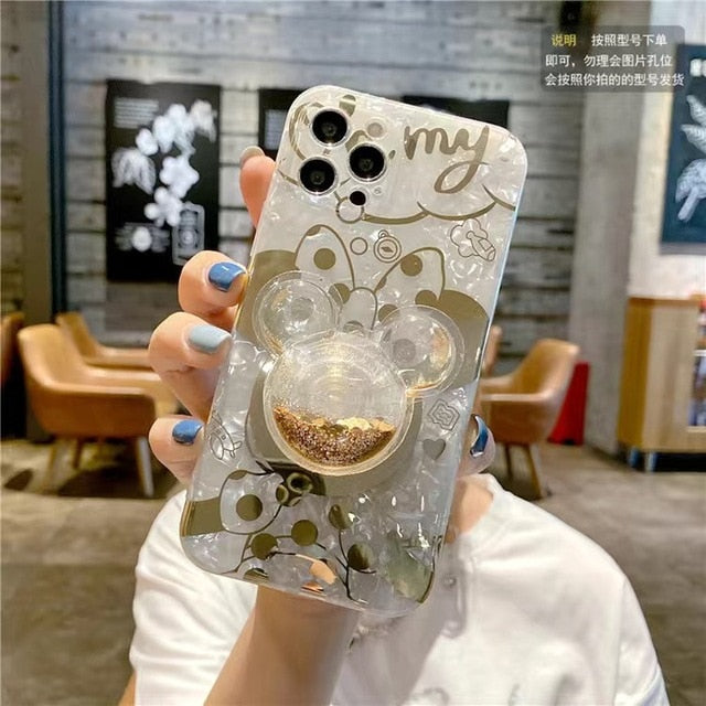 Disney Mickey Minnie Quicksand Stand Phone Cases - For iPhone 14 13 12 11 Pro Max XR XS MAX 8 X 7 SE Soft Back Cover