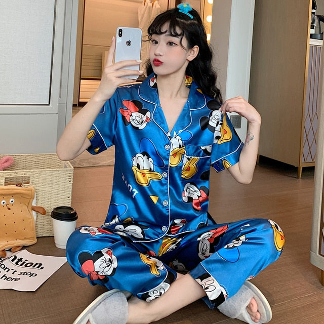 Disney Mickey Pajamas Set - Silky Women 2 Piece Sleepwear