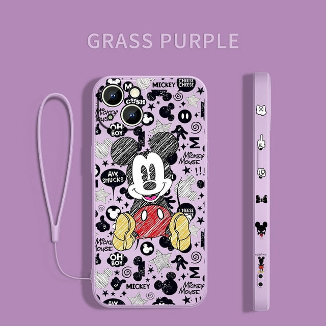 Disney Minnie Mickey Money Cover For Apple iPhone 14 13 12 11 Pro Max mini XS XR X 8 7 6S Plus Liquid Left Rope Phone Case Capa