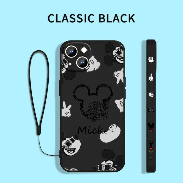 Disney Minnie Mickey Money Cover For Apple iPhone 14 13 12 11 Pro Max mini XS XR X 8 7 6S Plus Liquid Left Rope Phone Case Capa