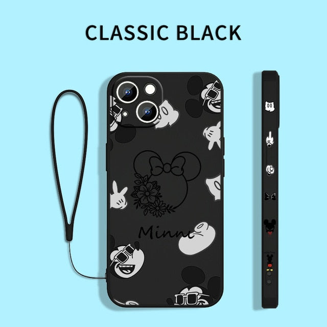 Disney Minnie Mickey Money Cover For Apple iPhone 14 13 12 11 Pro Max mini XS XR X 8 7 6S Plus Liquid Left Rope Phone Case Capa