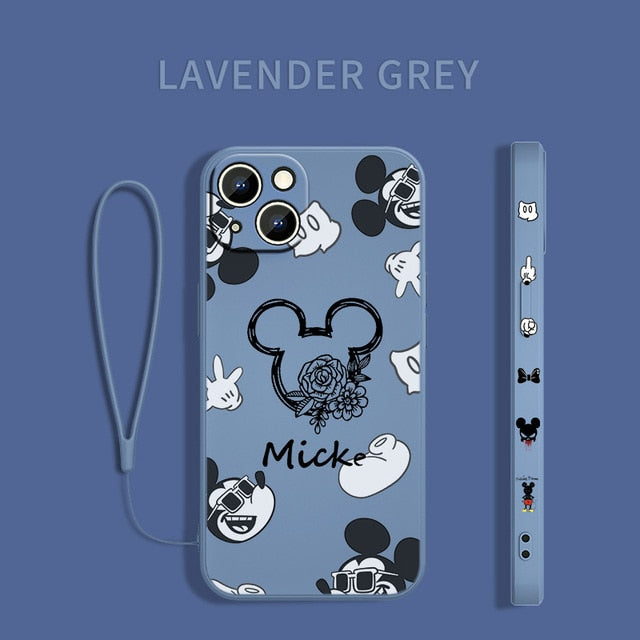 Disney Minnie Mickey Money Cover For Apple iPhone 14 13 12 11 Pro Max mini XS XR X 8 7 6S Plus Liquid Left Rope Phone Case Capa