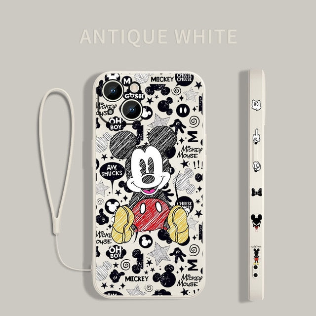 Disney Minnie Mickey Money Cover For Apple iPhone 14 13 12 11 Pro Max mini XS XR X 8 7 6S Plus Liquid Left Rope Phone Case Capa