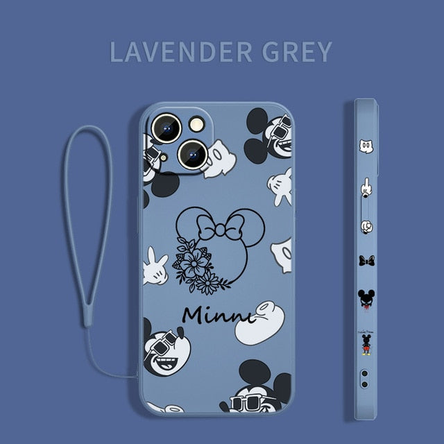 Disney Minnie Mickey Money Cover For Apple iPhone 14 13 12 11 Pro Max mini XS XR X 8 7 6S Plus Liquid Left Rope Phone Case Capa