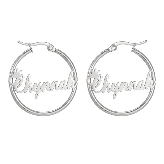 Custom Name Hoop Earrings - Personalized Gold, Stainless Steel Earrings