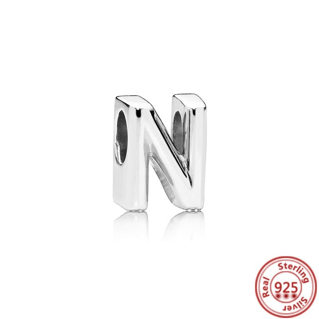 Silver Letter Alphabet A-Z Charm Beads - Fits Original Pandora Charm Bracelets