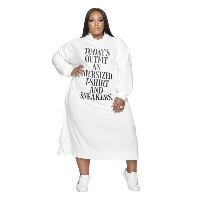 Plus Size Dress L-5xl Women Hoodies Letter Print Loose Casual Dress Pockets - Maxi Dresses ping