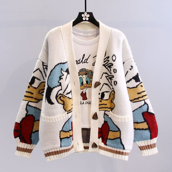 Cartoon Sweater - loose versatile thickened knitted cardigan