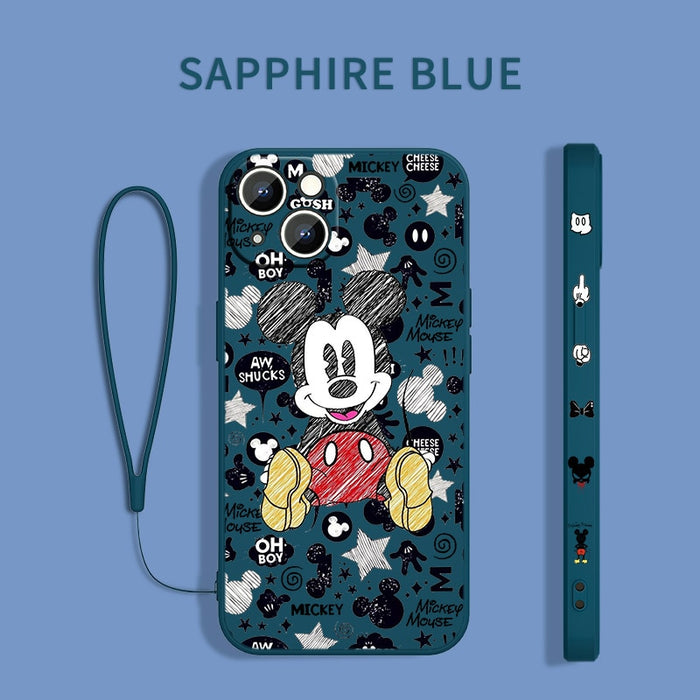 Disney Minnie Mickey Money Cover For Apple iPhone 14 13 12 11 Pro Max mini XS XR X 8 7 6S Plus Liquid Left Rope Phone Case Capa