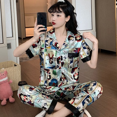 Disney Mickey Pajamas Set - Silky Women 2 Piece Sleepwear