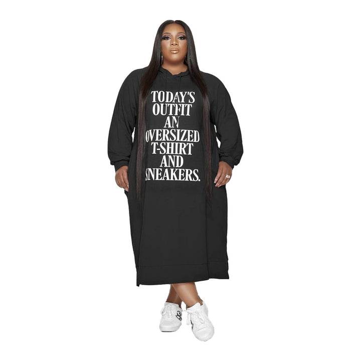 Plus Size Dress L-5xl Women Hoodies Letter Print Loose Casual Dress Pockets - Maxi Dresses ping