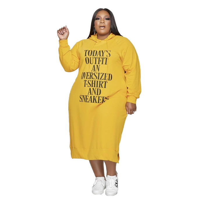 Plus Size Dress L-5xl Women Hoodies Letter Print Loose Casual Dress Pockets - Maxi Dresses ping