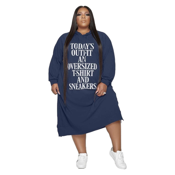 Plus Size Dress L-5xl Women Hoodies Letter Print Loose Casual Dress Pockets - Maxi Dresses ping