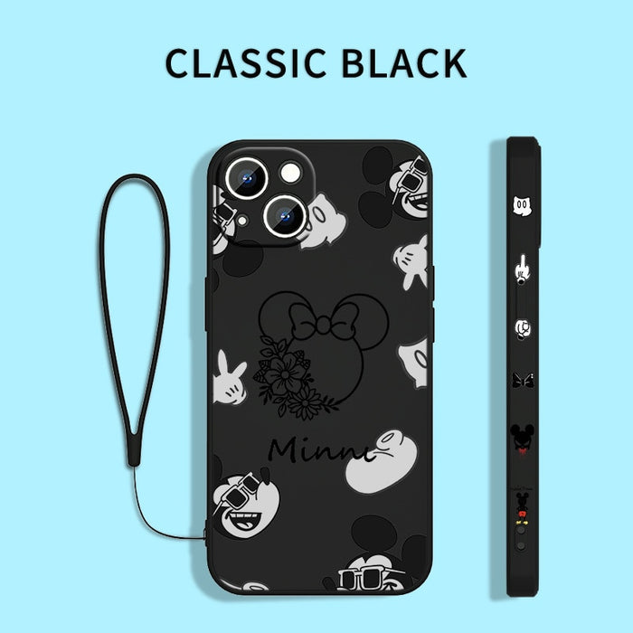 Disney Minnie Mickey Money Cover For Apple iPhone 14 13 12 11 Pro Max mini XS XR X 8 7 6S Plus Liquid Left Rope Phone Case Capa