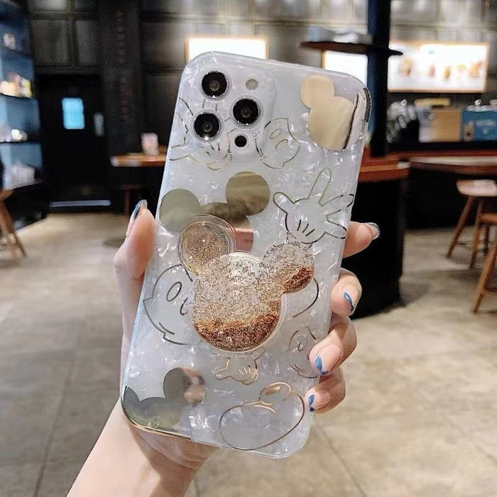 Disney Mickey Minnie Quicksand Stand Phone Cases - For iPhone 14 13 12 11 Pro Max XR XS MAX 8 X 7 SE Soft Back Cover