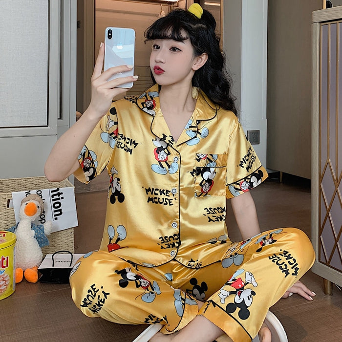 Disney Mickey Pajamas Set - Silky Women 2 Piece Sleepwear